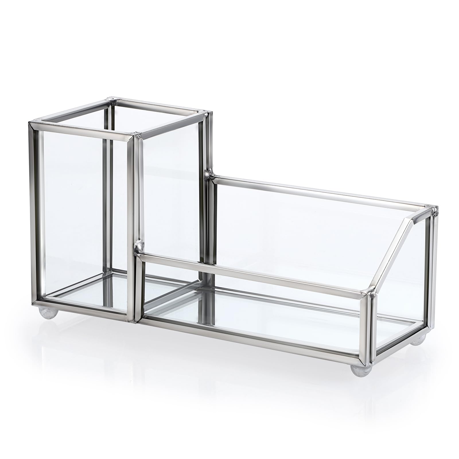 Porte-Cartes De Visite OLegei En Verre Avec Porte-Stylo - Design Élégant Rose Or - Bureau/Maison
