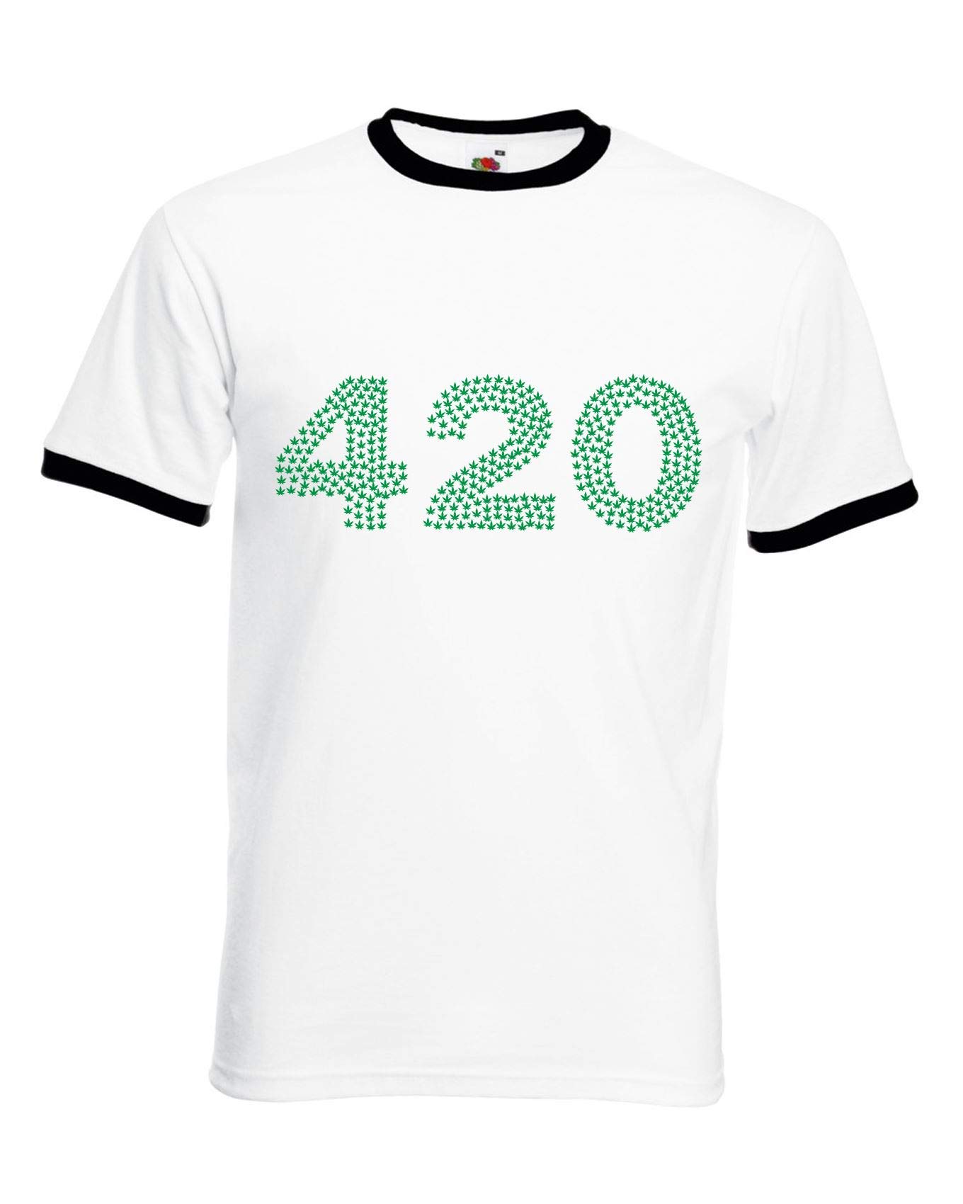 Tribal T-Shirts 420 Marijuana Cannabis Men's Contrast Ringer T-Shirt (Large, White)