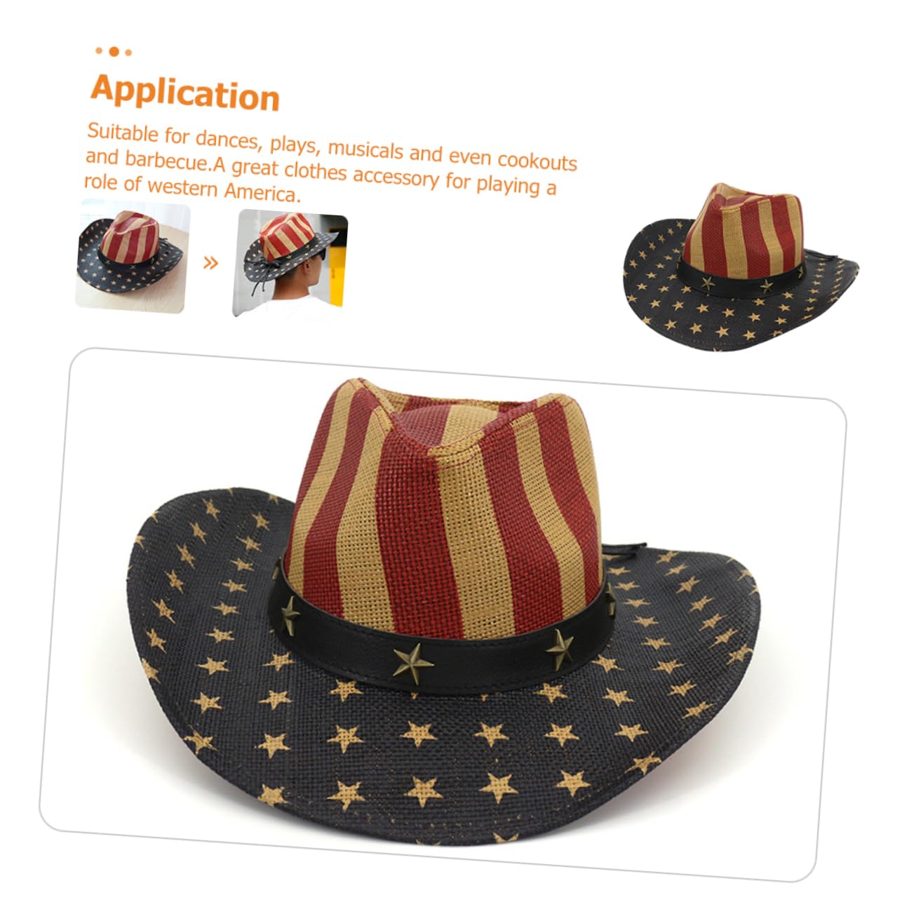CALLARON Lightweight Breathable Straw American Flag Hat Decorative Cowboy Hat for Cosplay Parties