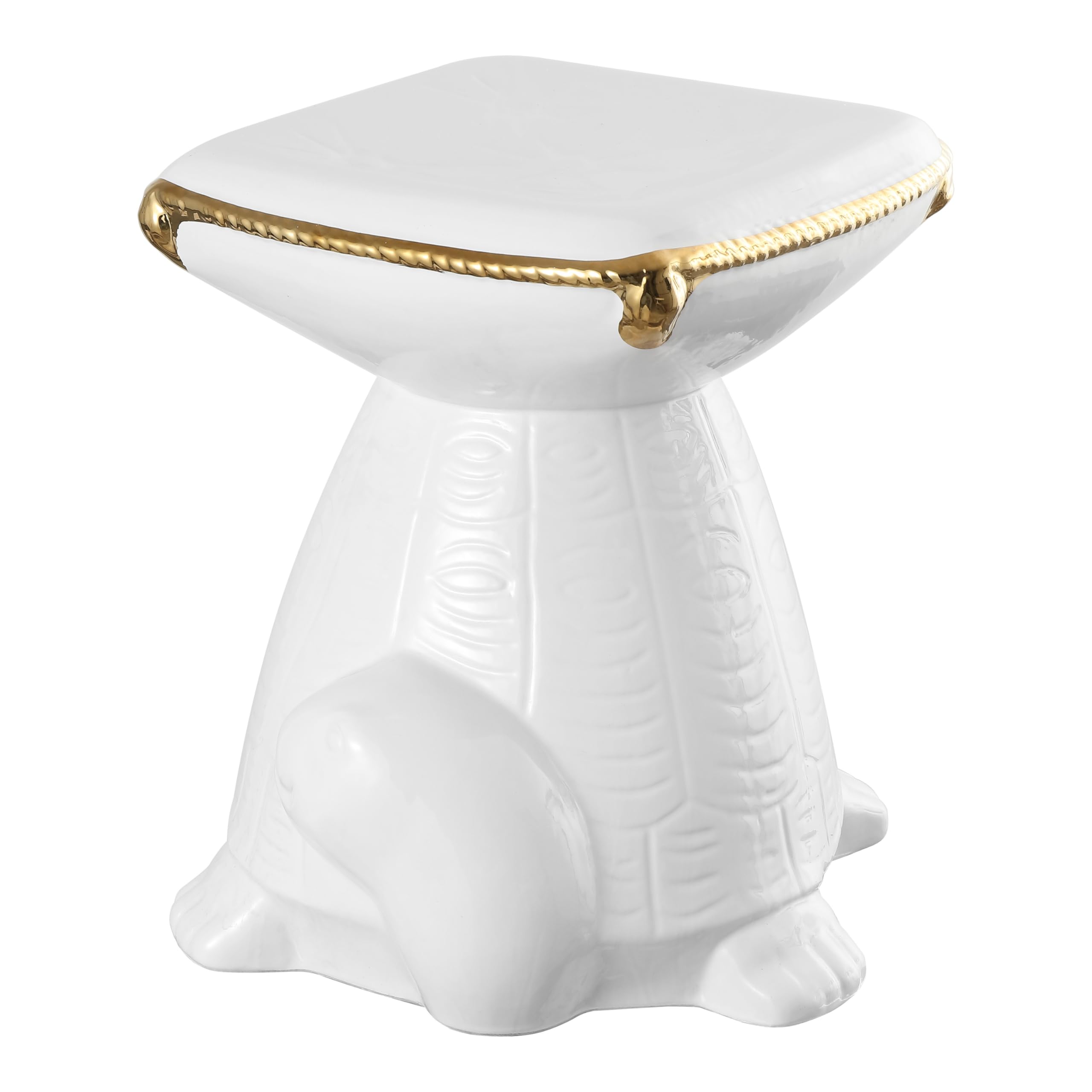 JONATHAN Y TBL1034A Caspian 14.75" Modern Bohemian Ceramic Turtle Indoor/Outdoor Garden Stool, Coastal, Cottage, French Country, Traditional, Spill-Proof, Living Room, Garden Room, Patio, White/Gold-picture-28