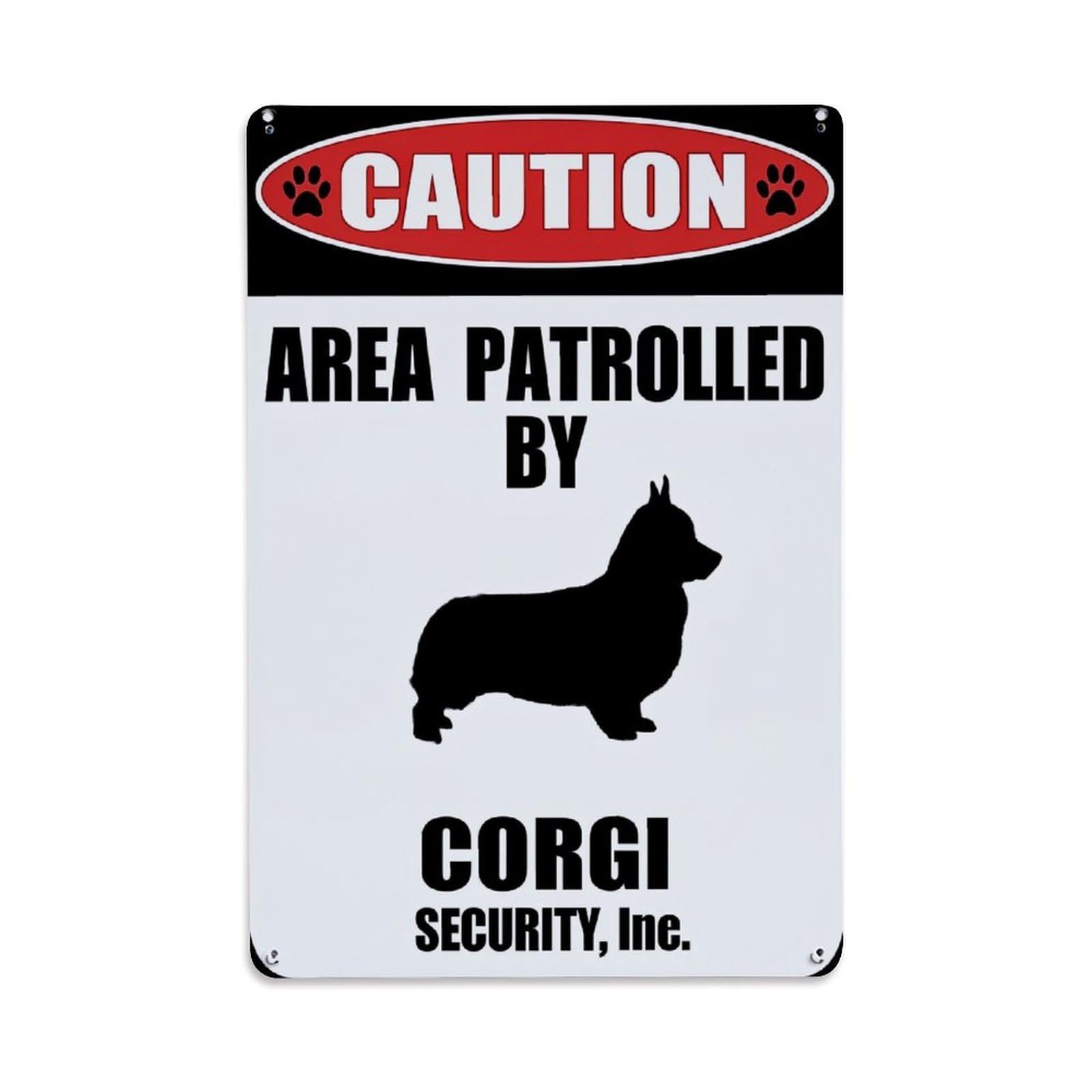 Jdyaojiesheng Vintage Caution Area Patrolled By Corgi Security Inc Tin Sign Retro Metal Wall Decor Metal Poster, Home Bar Garage Farmhouse Cafe Wall Art Decoration 8X12inches
