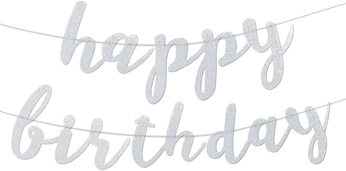 Silver Glittery Happy Birthday Banner for Birthday Party Baby Shower Anniversary Celebrations Decorations