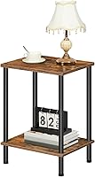 Vista 9 de HOOBRO Mesa auxiliar, mesa lateral pequeña, mesita de noche con 2 estantes de almacenamiento, mesa de sofá para espacios pequeños, sala de estar