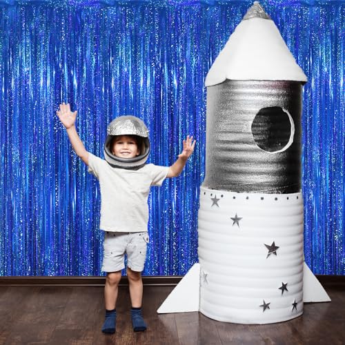 Cortina de flecos metálicos azul para fiesta 3.2 ft x 8.2 ft miniatura 4