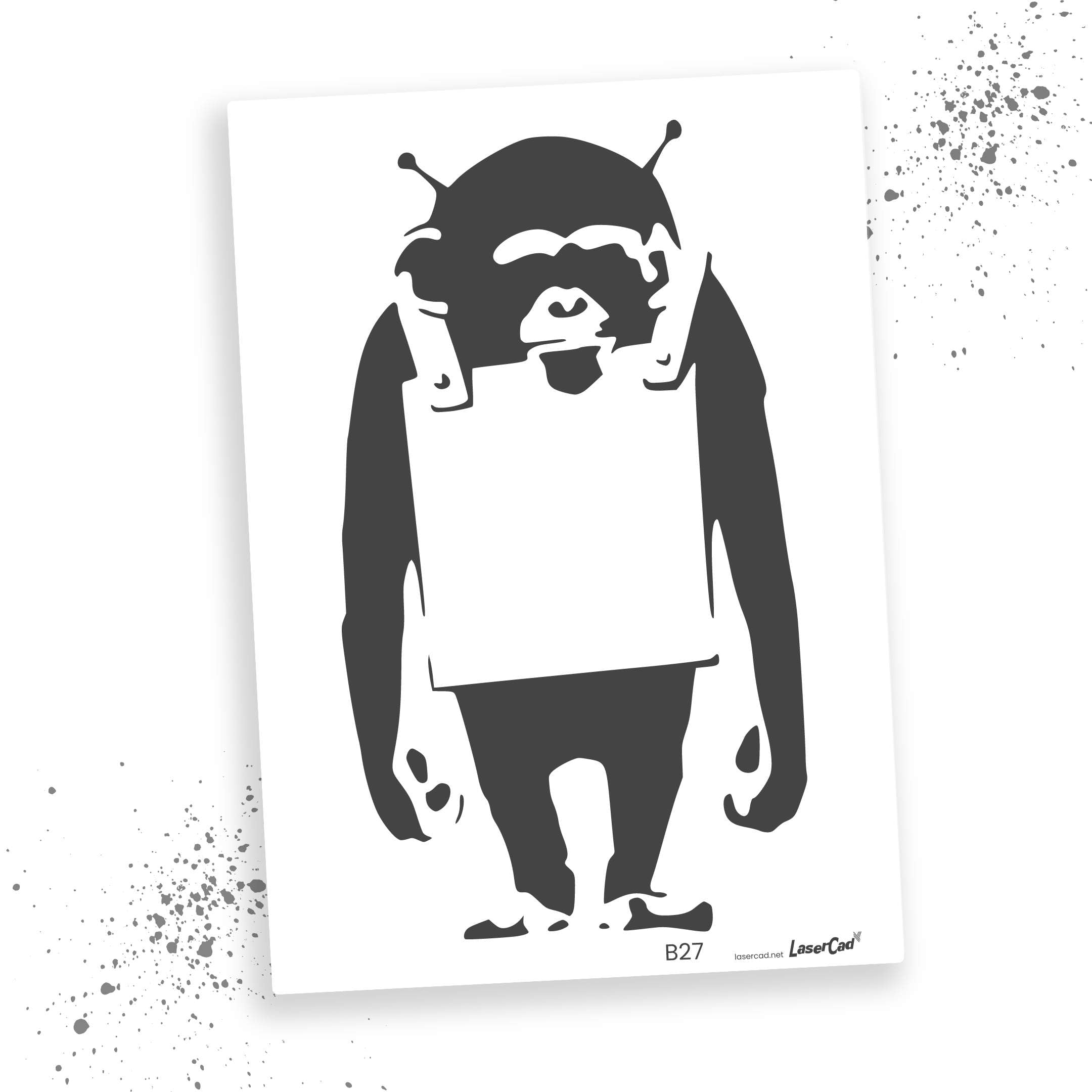 LaserCad BANKSY Streetart Stencils (B027, Ape with Sign, DIN A7) Stencil for Graffiti, Airbrush, Art, Decoration, for Painting