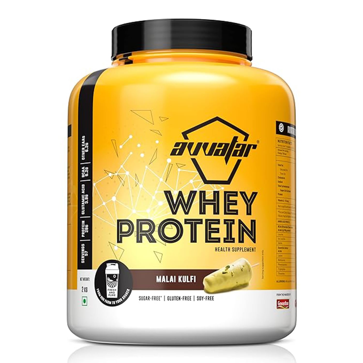 AVVATAR WHEY PROTEIN | 2Kg | Malai Kulfi Flavour | 28g Protein | 57 Servings | Isolate & Concentrate Blend