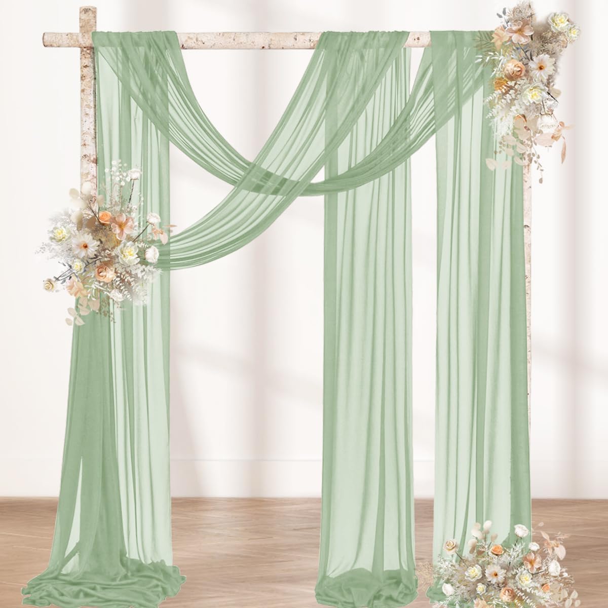 MLMW Arch Draping Fabric 29" x 20Ft Sage Sheer Wedding Drapes 1 Panel Wedding Gauze Draping Fabric Outdoor Curtain for Ceremony Party Background Ceiling Decoration