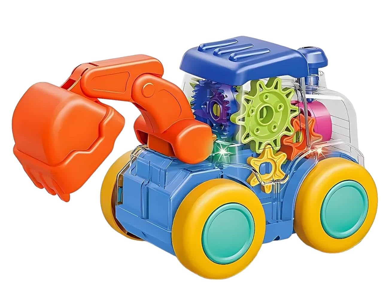 KRIREEN JCB Excavator Toys for Kids, Transparent Gear JCB Excavator Toy Truck with 360 Degree Rotating Wheels Lights and Sound Toy Truck, Best Gift for Kids & Children (Multicolor),(Pack of 1)