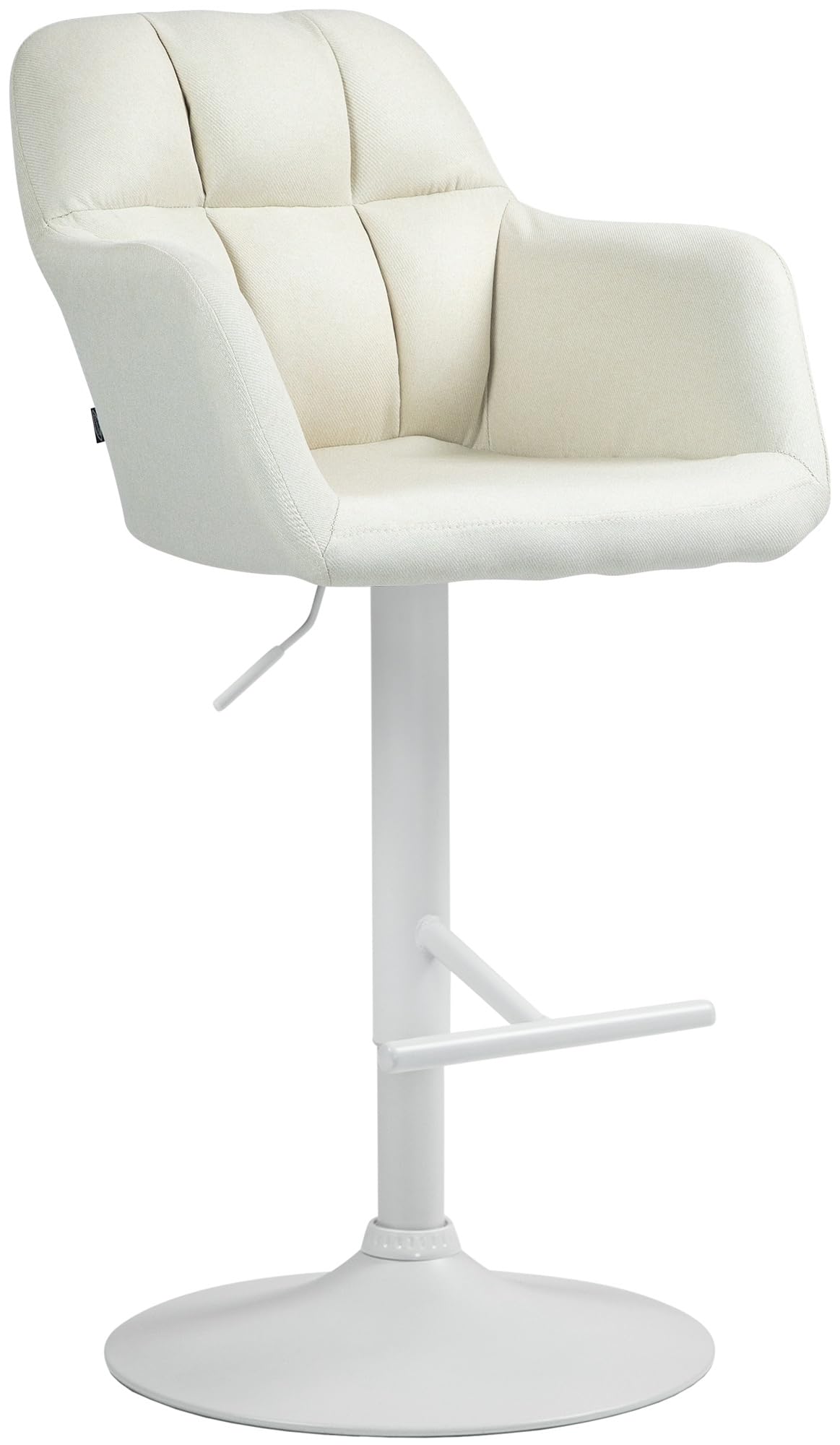 CLP Natoma Bar Stool Upholstered in Fabric I Kitchen Chair with Metal Base, High Back & Armrests, Colour: Cream, Support Material: Matte White Metal