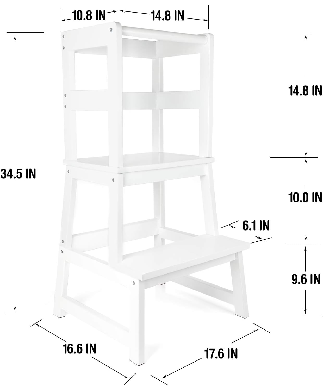 WishaLife Kids Kitchen Step Stool with Safety Rail, Toddler Kitchen Stool for Toddlers 18 Months and Older, Children Standing Tower, Kids Wooden Step Stool Tower for Kitchen Counter Learning