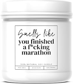 Smells Like You Finished a F*cking Marathon Candle - Marathon Gift - Scented Soy Wax Candle (8.0 oz) 50-60 Hour Burn Time, Cotton Wick, Frosted White Glass Jar, (Vanilla)