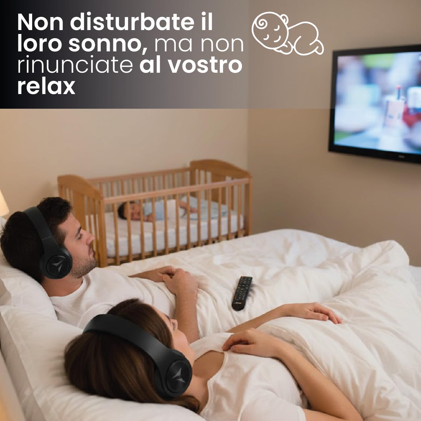 TECHMADE Cuffie Wireless per TV - Ricezione Fino a 30m - Facili da Configurare, Connessione UHF con Ricevitore - Include Adattatore e Cavo AUX, Ottico e Ricarica - Per Adulti, Anziani o Ipoudenti