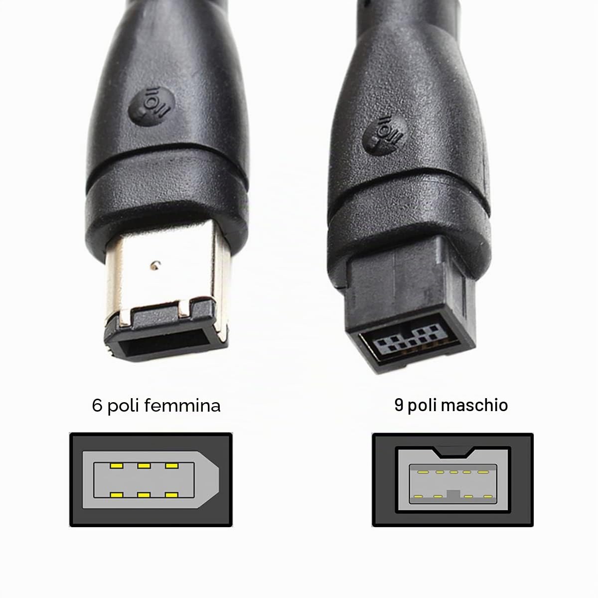 CY IEEE 1394 Firewire 800 - Cavo FireWire da 800 a 400 9p a 6 pin, 1,8 m