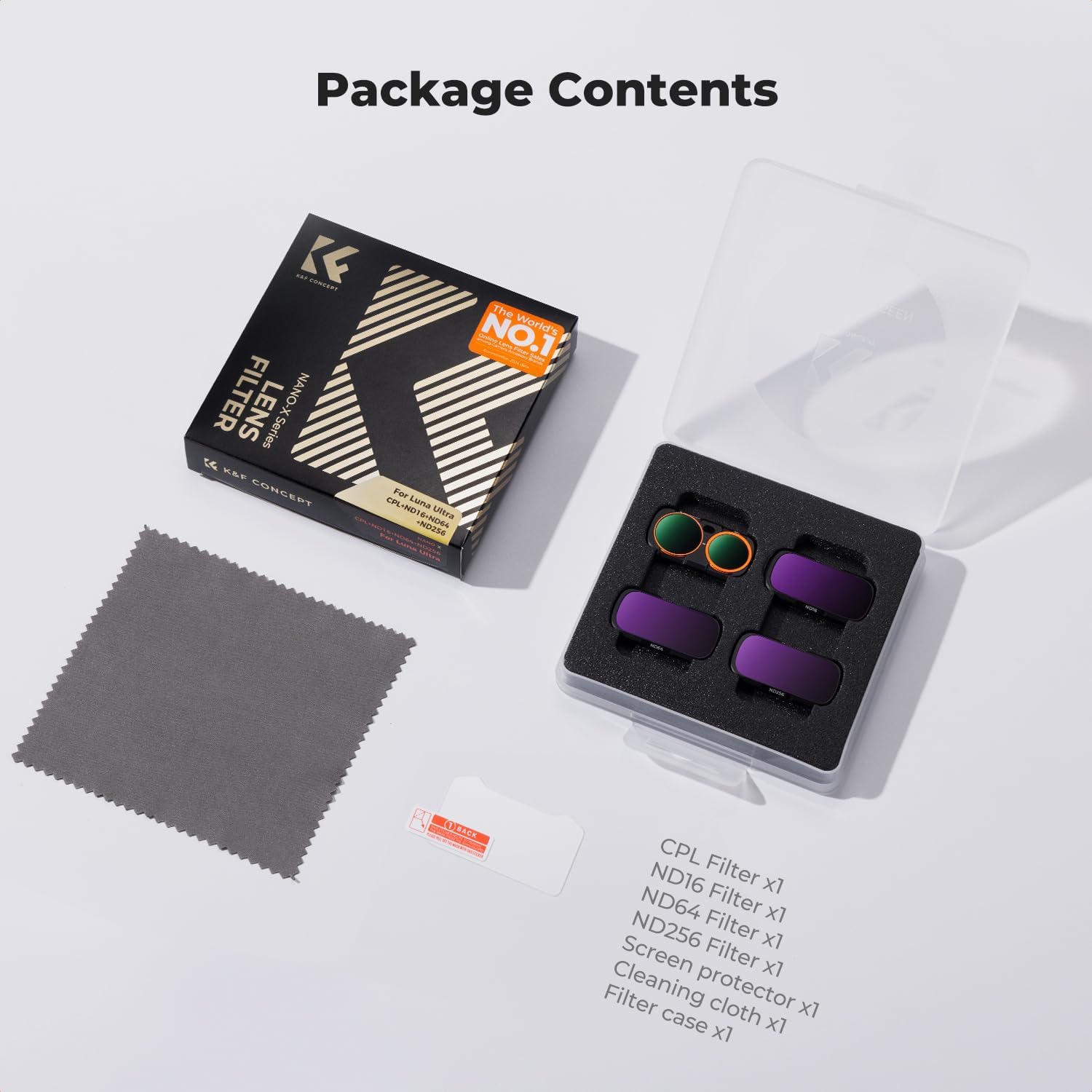 K&F CONCEPT CPL + ND16 + ND64 + ND256 Filter Kit Compatible with Insta360 Luna Ultra, (4, 6 and 8-Stop Neutral Density + Polarising) Magnetic Mount, Ultra-Slim, Stowable – for VLOG and Photography