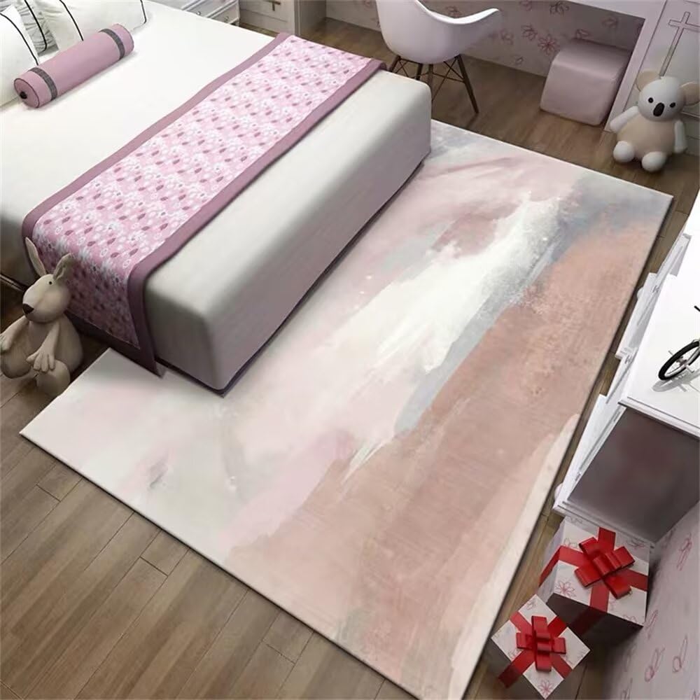 Tapis enfant 200x200cm rose résistant aux taches pour chambre propre et douce