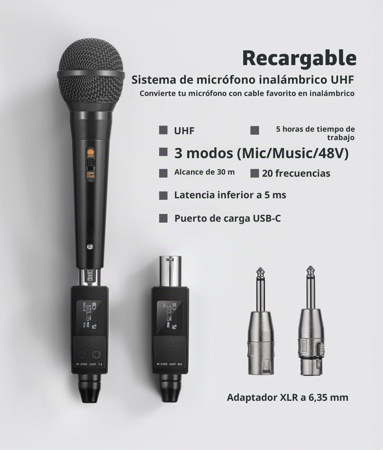 Sistema Inalámbrico UHF de Micrófono, Transmisor y Receptor XLR Inalámbrico para Micrófono Dinámico, Micrófono Condensador, Mezclador de audio, Sistema PA