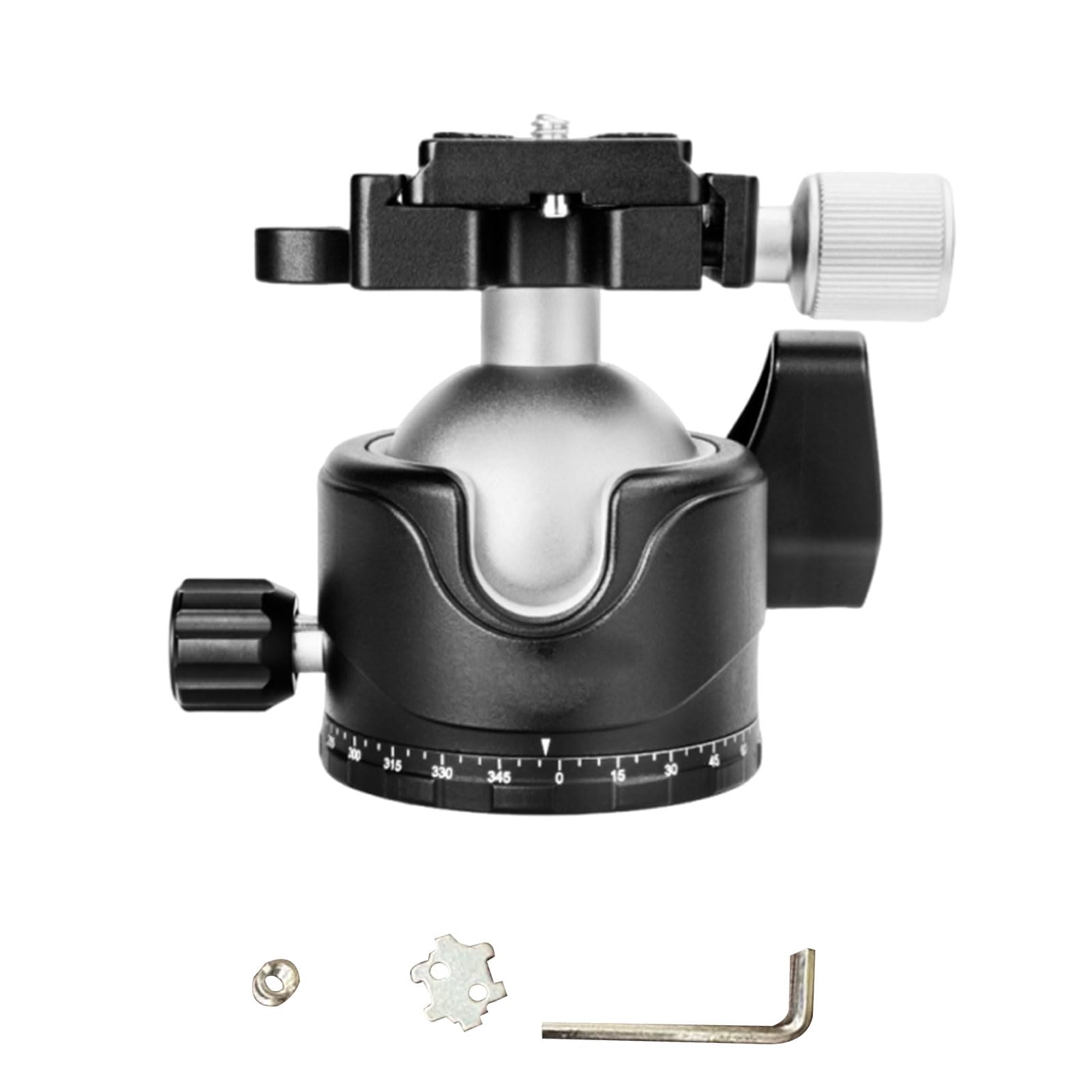Testa a Sfera a Basso Profilo, Testa Panoramica per Treppiede in Metallo da 46 Mm con Piastra a Sgancio Rapido da 1/4 Pollici, 3 Manopole di Bloccaggio Separate per Treppiede