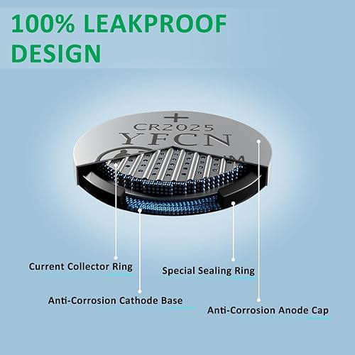 Miniatura 5 de YFCN Batería CR2025 de litio de 3 V, paquete de 5 unidades, pilas de botón de moneda CR 2025, 5 años de vida útil