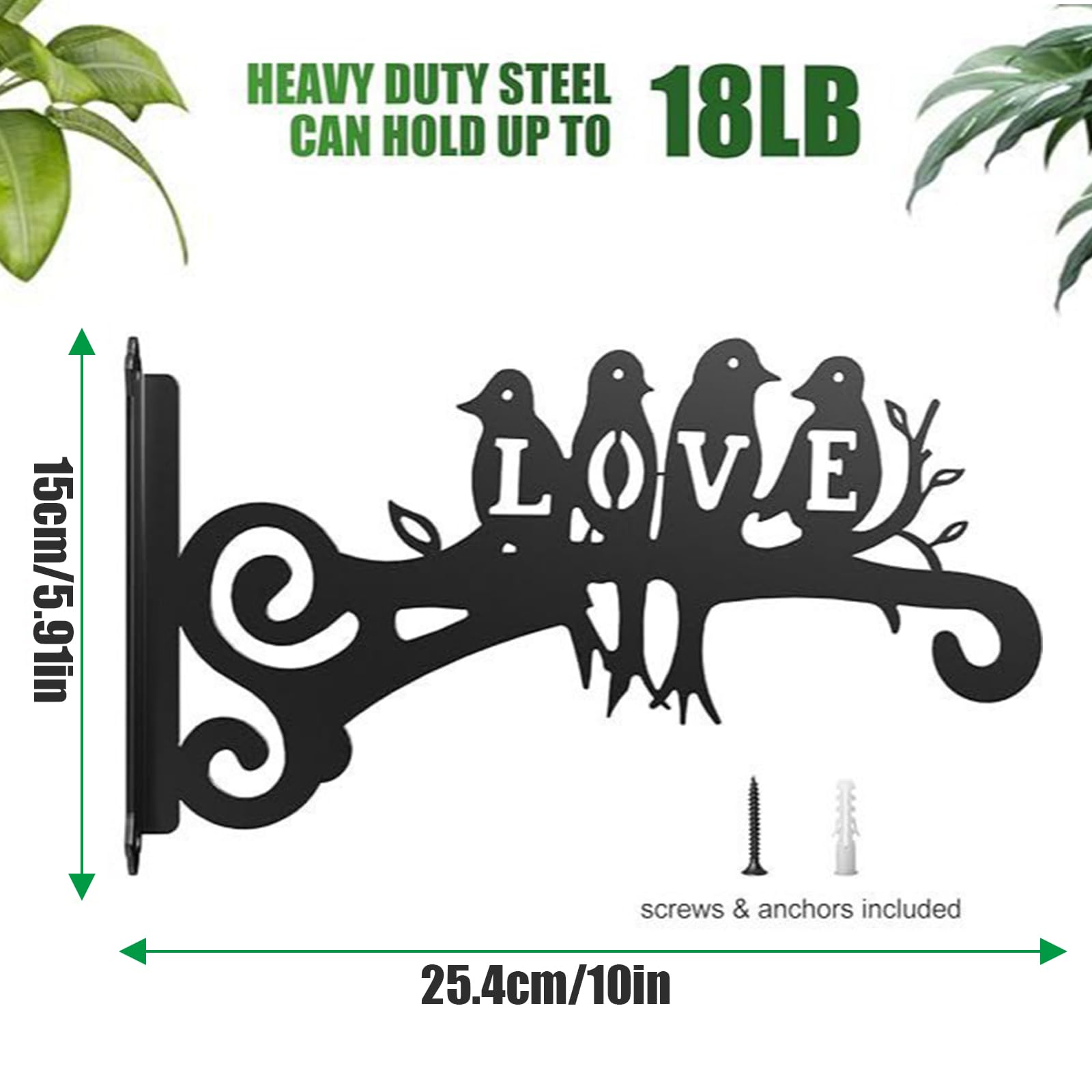 DragonX2 2 stuks metalen plantenhangers, 2 stuks, 25 cm, plantenhanger, vogelhuisje, wandhouder, haken, bloempot, wandhouder, geschikt voor tuindecoratie, bloempotten, lichtkettingen (4 vogels) (B