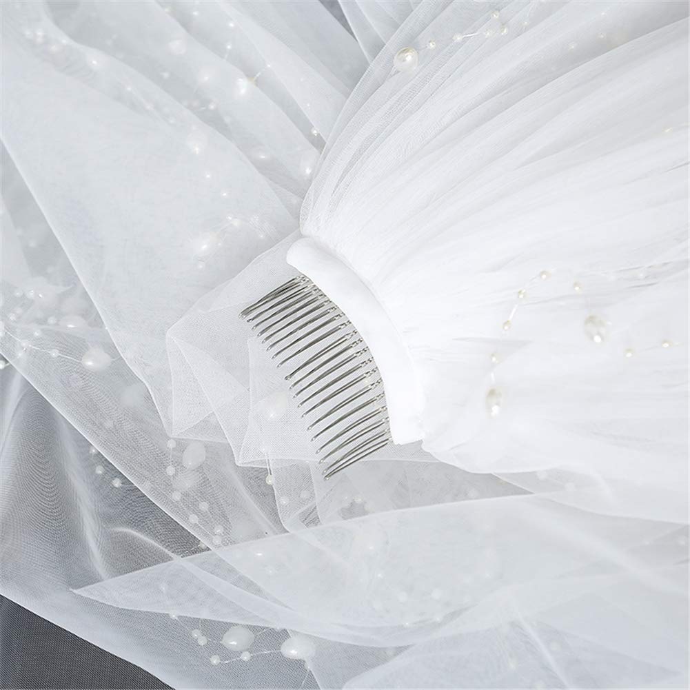 3M/4M/5M One Tier Voile da matrimonio con laccio applique bordo bianco avorio catedrale lunghezza matrimonio accessorio lungo velo da sposa con pettine, Ivory,3 x 2 m