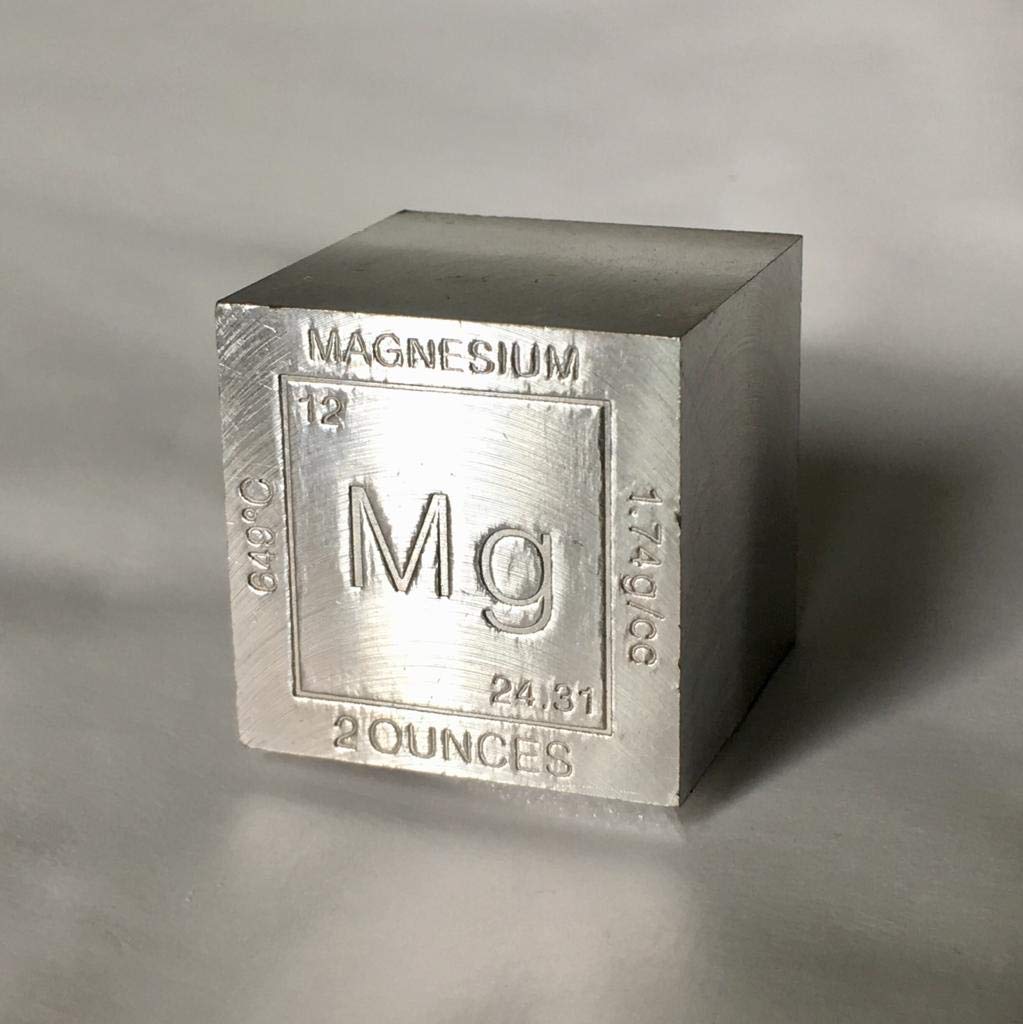 Cubo di magnesio (C) da 2 once (circa 58 grammi) e dati incisi al laser dell'elemento chimico, perfetto per collezionismo, fermacarte, regalo, decorazione, ecc.