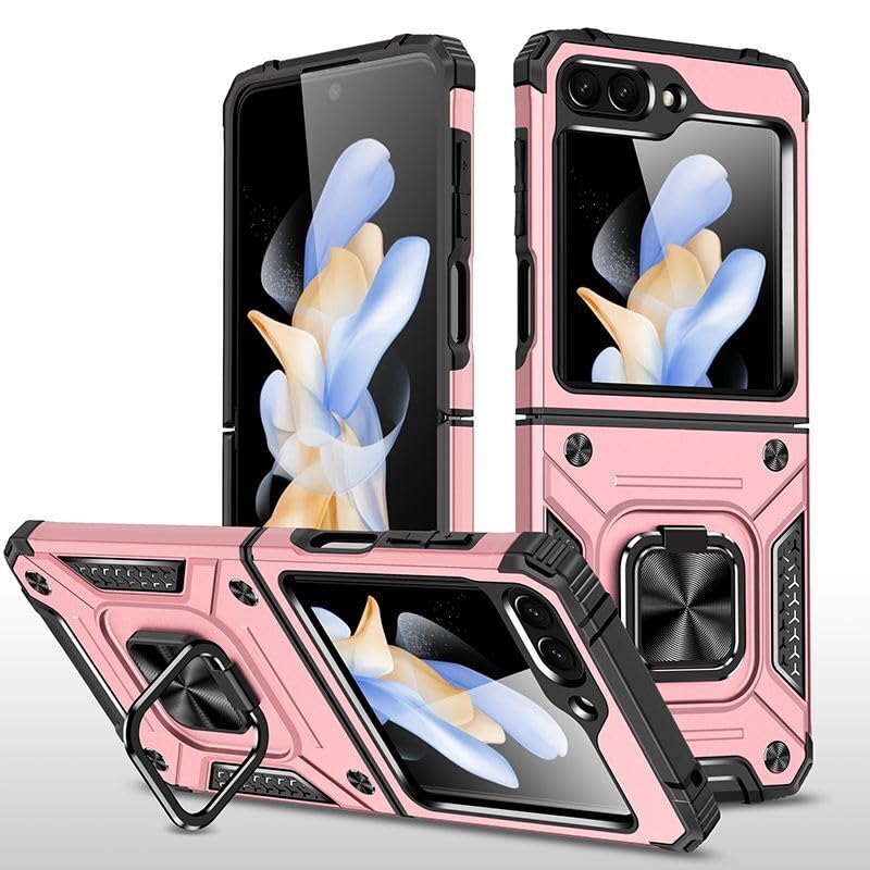 Coque Galaxy Z Flip 7 FE rose avec anneau magnétique et silicone rigide
