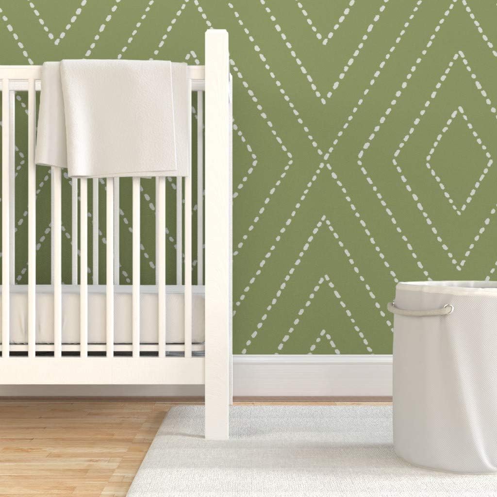 Removable Wallpaper 3ft x 2ft - Olive Green Diamond Simple Minimal Modern Farmhouse Geometric Custom Pre-Pasted Wallpaper by Spoonflower