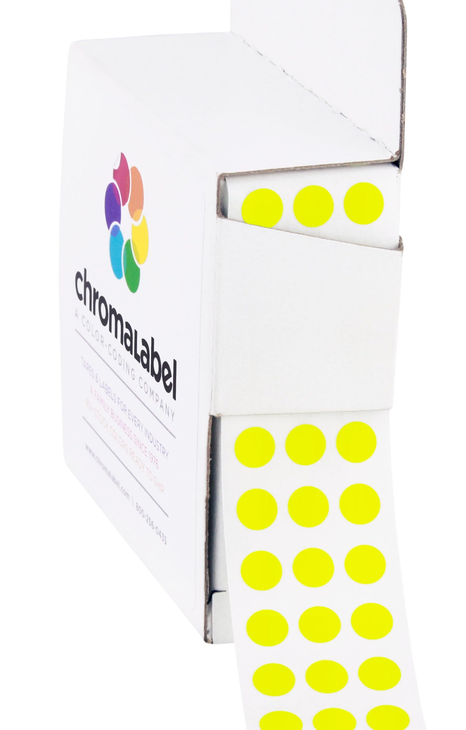 ChromaLabel 1/4 Inch Round Colored Stickers, High Visibility Color Coding Labels, Easy to Write On Dot Stickers with Dispenser Box - 1000 Sticky Dots, Matte Finish Fluorescent Yellow Sticker Labels