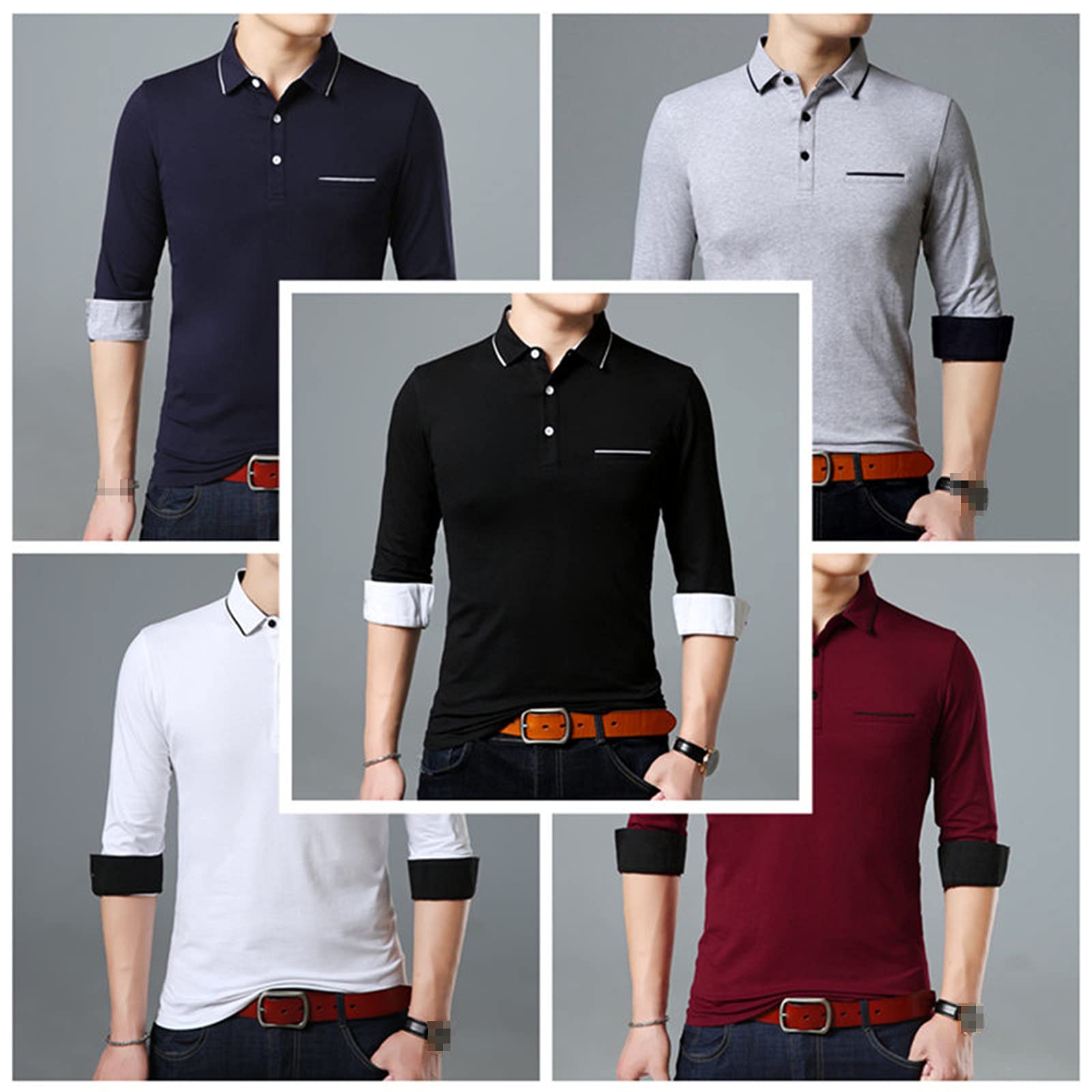 Langärmeliges T-Shirt für Herren, Business, Freizeit, mit Umlegekragen, aus weicher Baumwolle, weiß, S