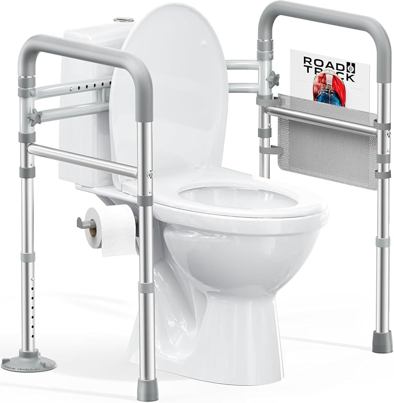 Toilet Safety Rails for Seniors, Adjustable Height & Width, 350 Lbs | Padded Armrests, Foldable Aluminum Toilet Safety Frame, Handicap Toilet Handles for Elderly and Disabled, Fit Any Toilets