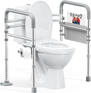 HOMLAND Toilet Safety Rails for Seniors, Adjustable Height & Width, 350 Lbs | Padded Armrests, Foldable Aluminum Toilet Safety Frame, Handicap Toilet Handles for Elderly and Disabled, Fit Any Toilets