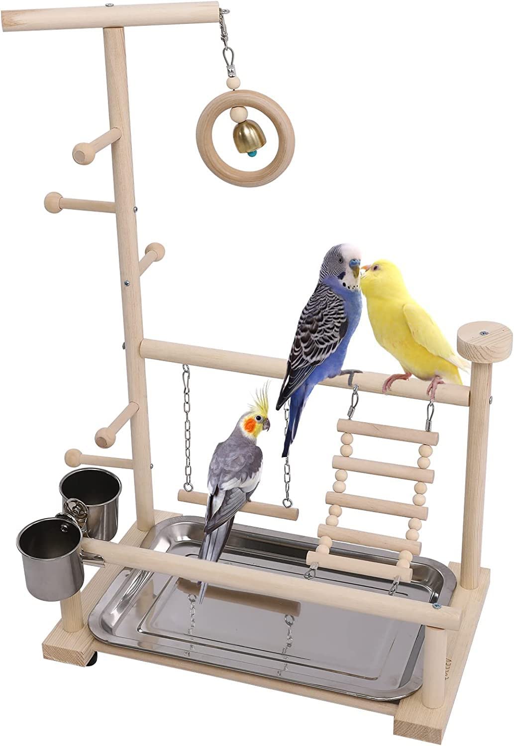 B3F7M4R9J2 Bird perch Creative parrot game rack bird habitat activity center with feeding cup ladder swing bell