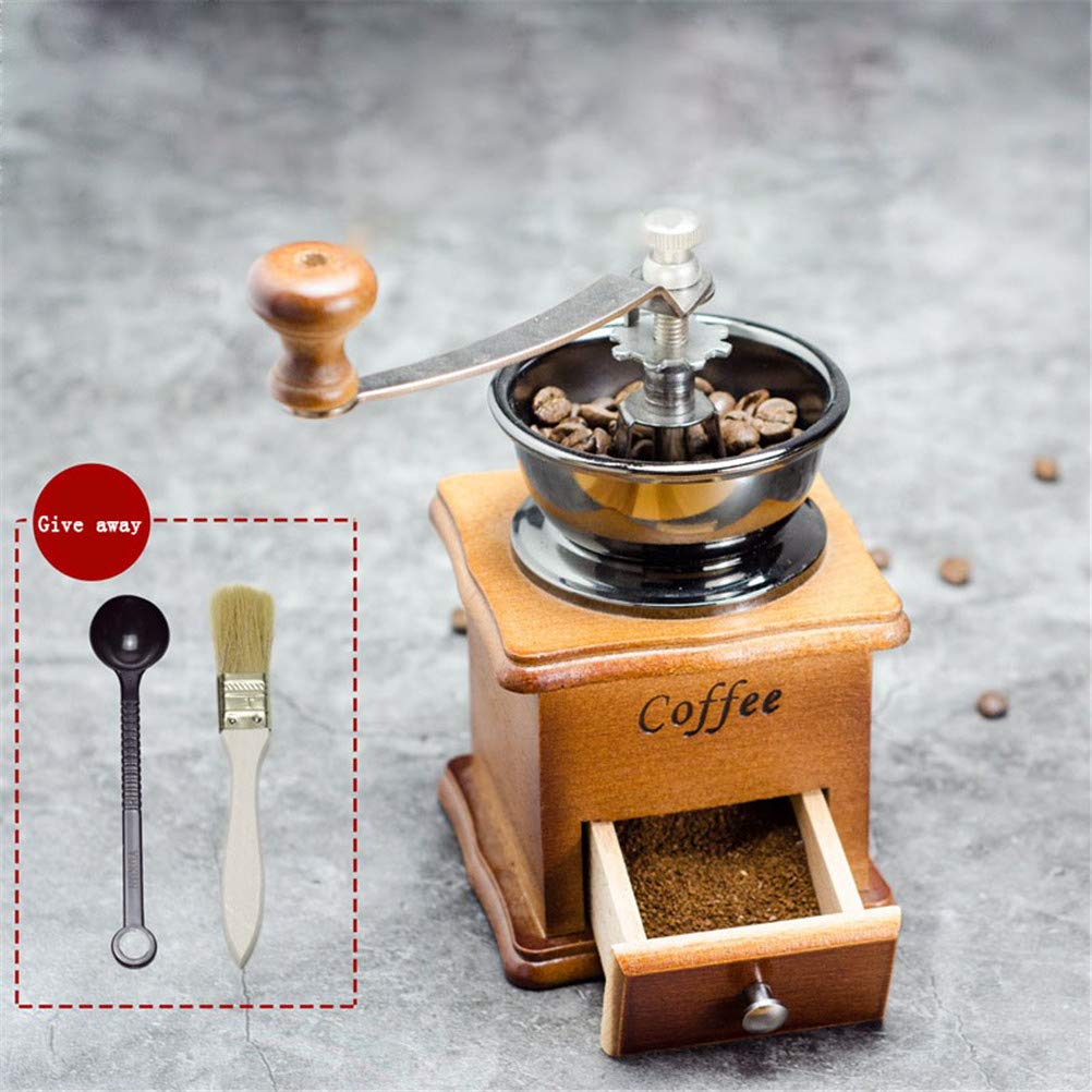 LBCD Macinino manuale per caffè o spezie, in legno, stile retrò, classico, regolabile, in ceramica, conico, portatile, con pennello, idea regalo, casa, ufficio, viaggi, campeggio