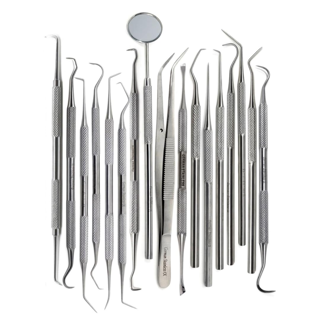 Professional Dental Tartar Scraper Tool Oral Picks to Remove Calculus from Teeth, Plaque Remover, Tooth Scraper for Oral Hygiene Care Made of Stainless Steel (17 Pcs Set)