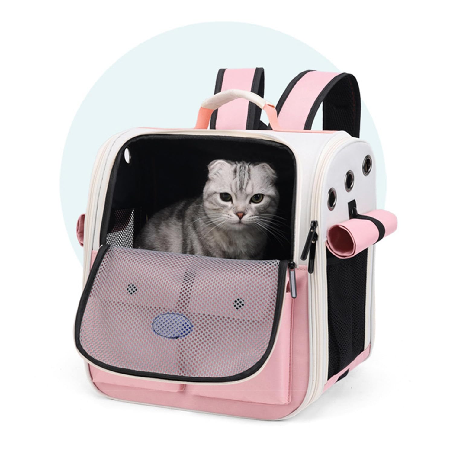 RWOYE Mochila Transportadora de Mascotas, Bolsa de Mascotas Plegable Portátil, Perros y Gatos, Transpirable Mochila para Gato，diseñada para Viajes, Senderismo, Caminar y Uso al Aire Libre