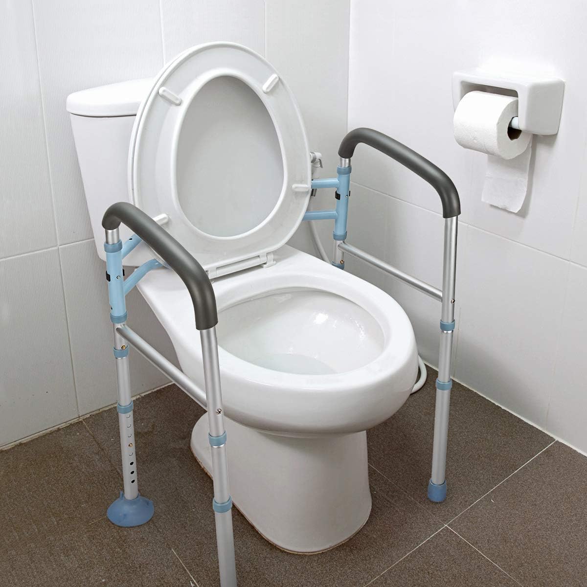 OasisSpace Stand Alone Toilet Safety Rail - Heavy Duty Medical Safety Frame for Elderly, Handicap and Disabled - Adjustable Bathroom Handrails Grab Bar, Fits Any Toilet
