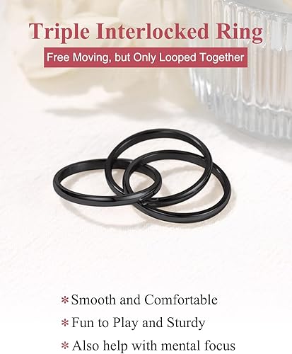 Vista 6 de FOCALOOK Anillo de ansiedad entrelazado chapado en 14 quilates para la ansiedad para mujeres y hombres, acero inoxidable, tricolor, arco iris, oro