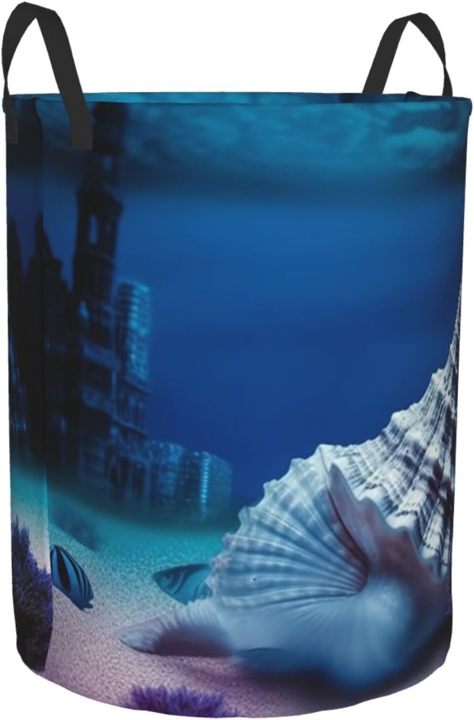Underwater world shell Laundry Basket With Handles, Foldable Laundry Hamper Oxford Cloth Dirty Clothes Basket Waterproof Clothes Toys Storage Bin Organizer for Bedroom Bathroom Dorm