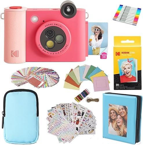 KODAK Smile+ Paquete de regalo para cámara e impresora digital instantánea 2 en 1 + estuche + papel fotográfico Zink 2 x 3 con parte trasera