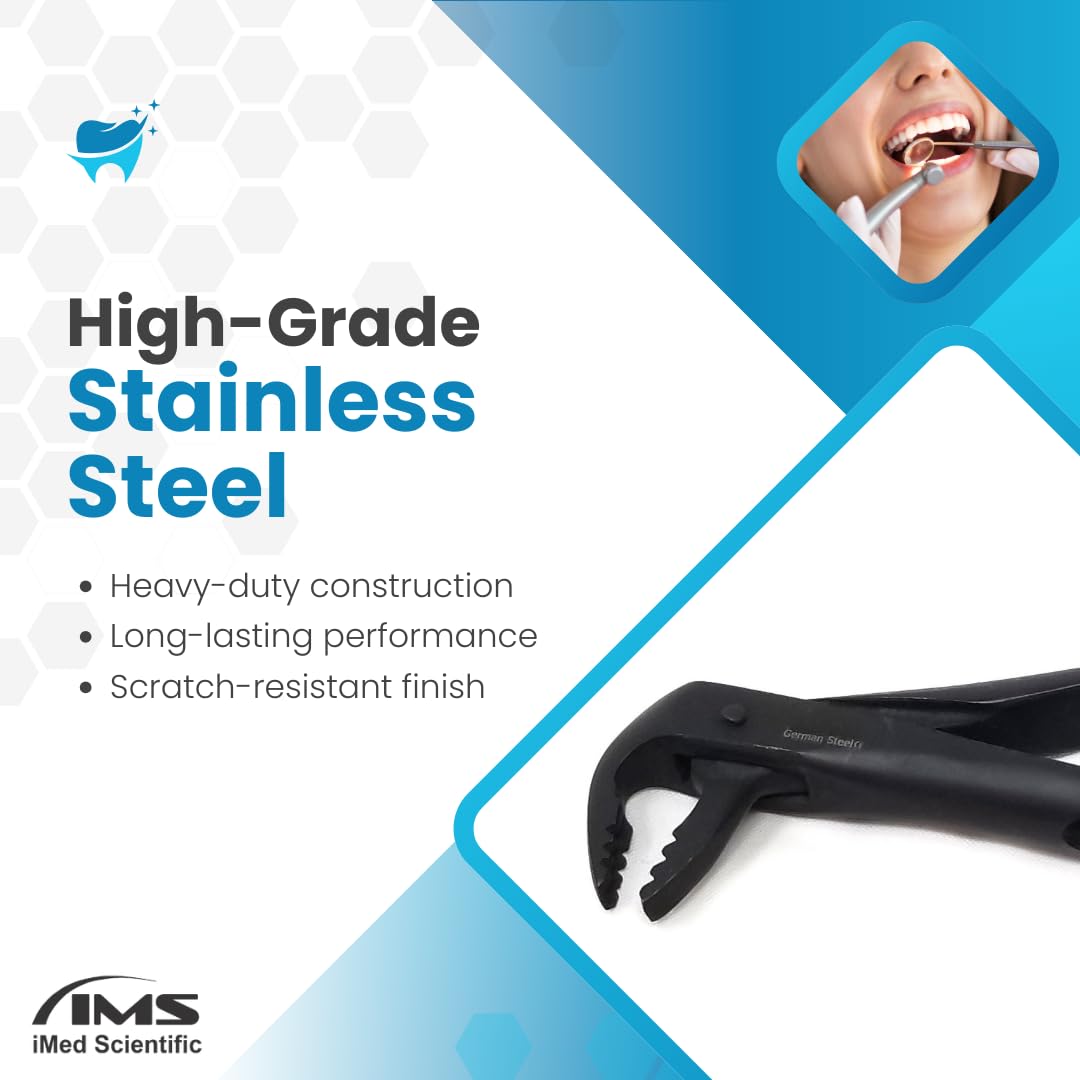 IMEDS Black Dental Extracting Forceps #2074AE with Serrated Angled Parrot Shaped Beaks Tooth Extraction German Stainless Steel Dentist Training Tools