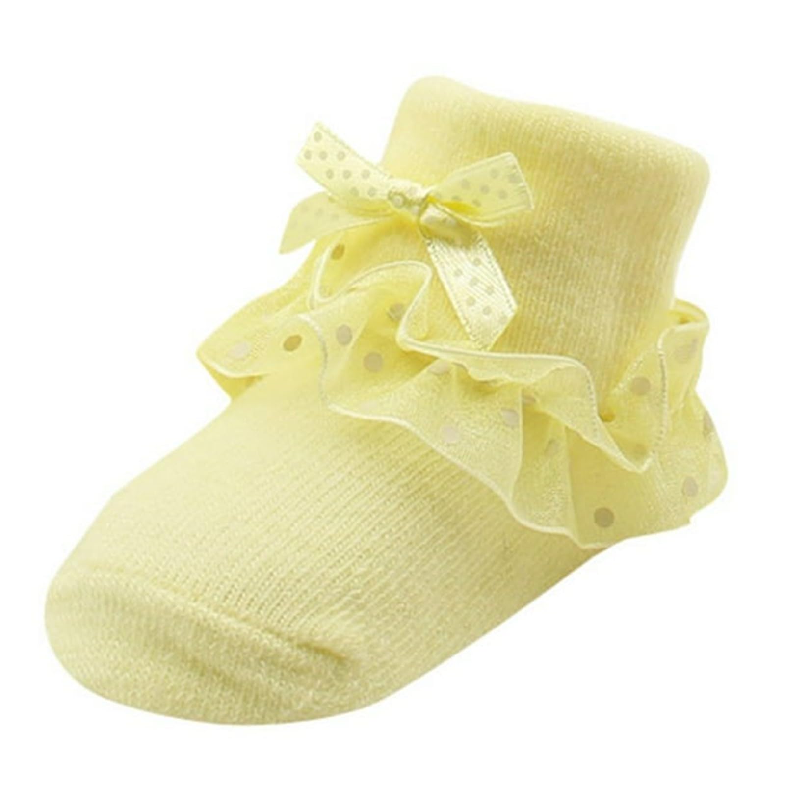 Toddler Baby Girls Lace Ruffle Socks Kids Ankle Socks Infant Solid Color Floor Socks Children Cozy (Yellow, One Size)