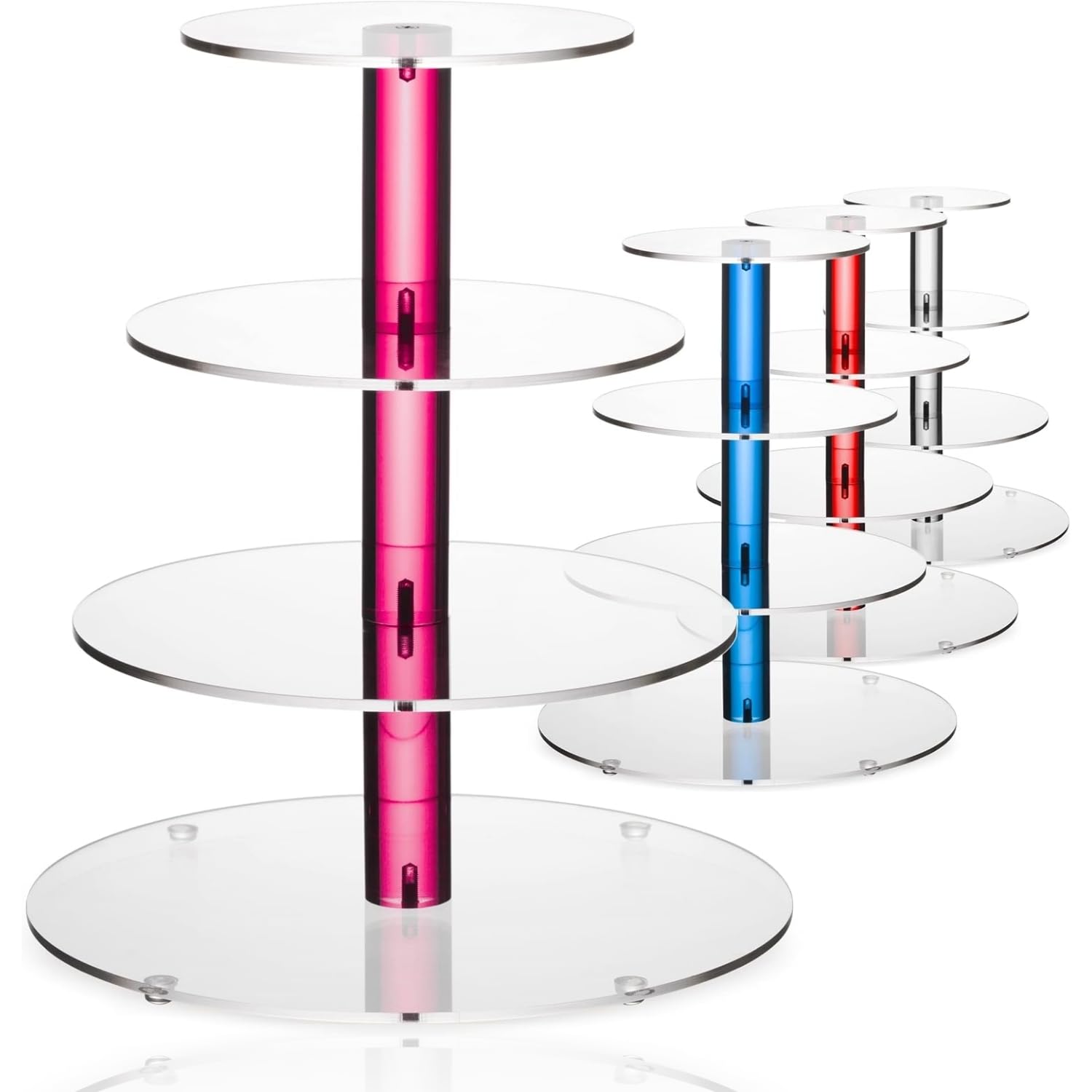 Photo 1 of 4-Tier Pink Acrylic Cupcake Stand – 12" (1 Piece), Display Tower for Desserts, Perfect for Weddings, Birthday Parties, Baby Showers, and Special Events
