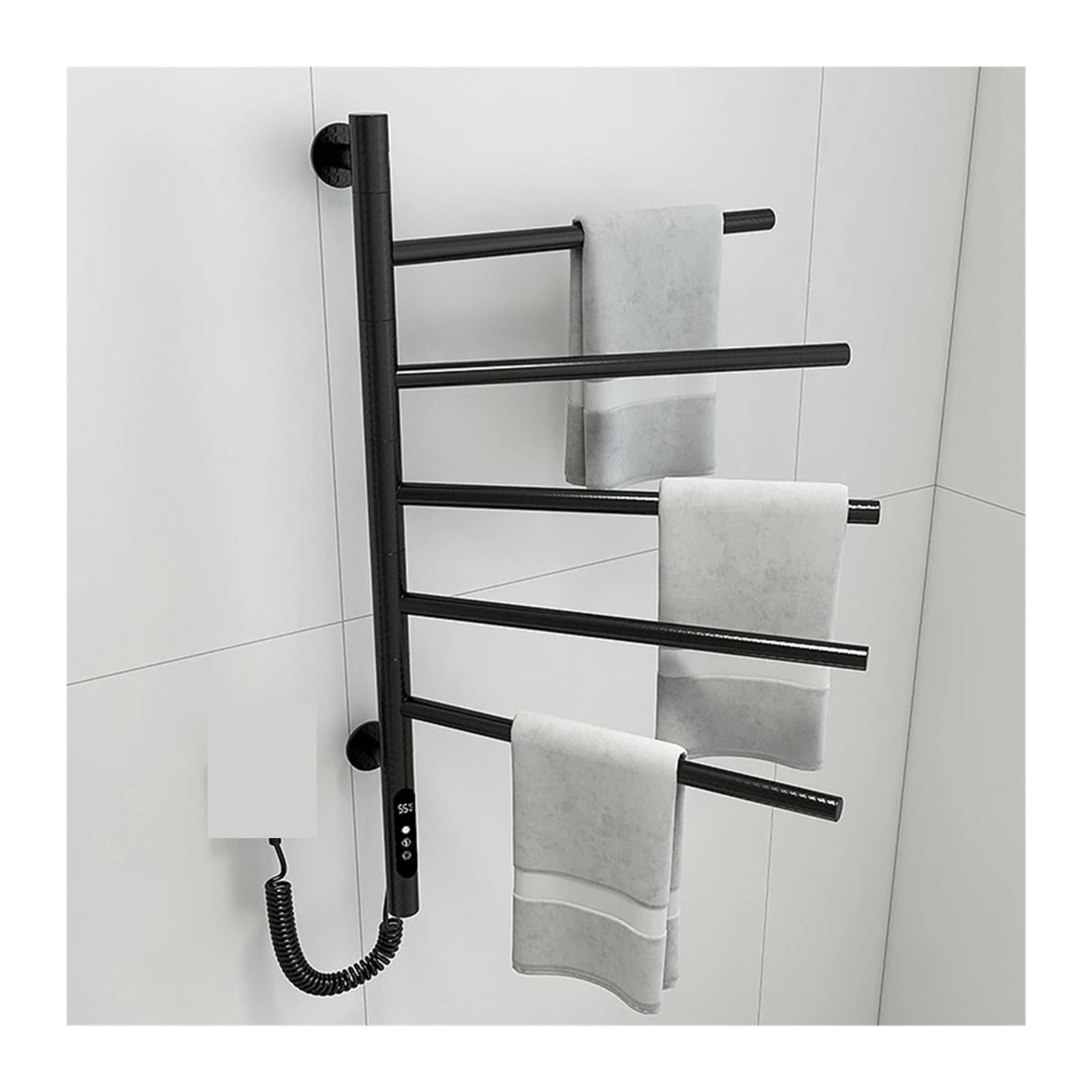 Portasciugamani riscaldato elettrico a parete Scaldasalviette girevole a 5 barre con timer da bagno a risparmio energetico(Black,US_220V)