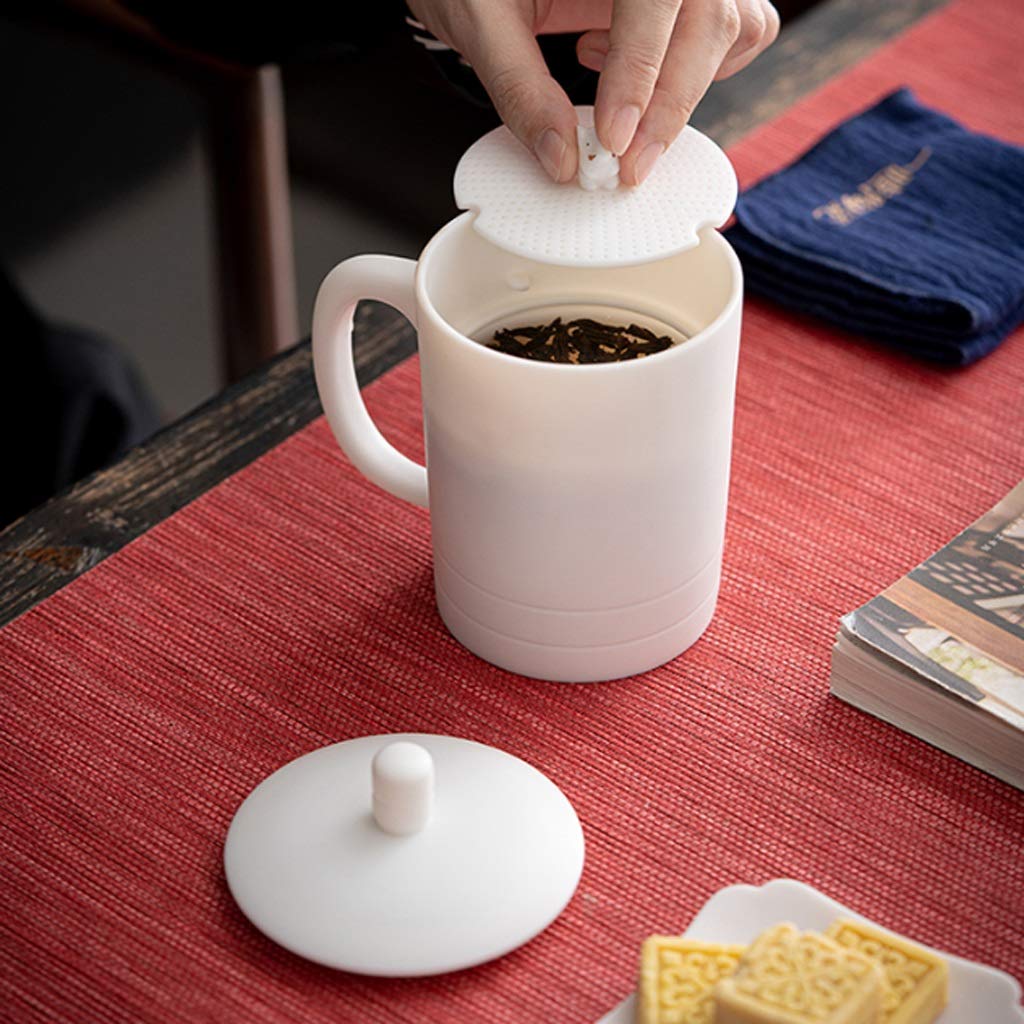 Kaffee-Becher Keramikbecher Große Kapazität Weiße Kapazität Becher mit Griff Tee Wasser Trennung Kaffeetasse Tragbare Teetasse 440ml (Color : White)