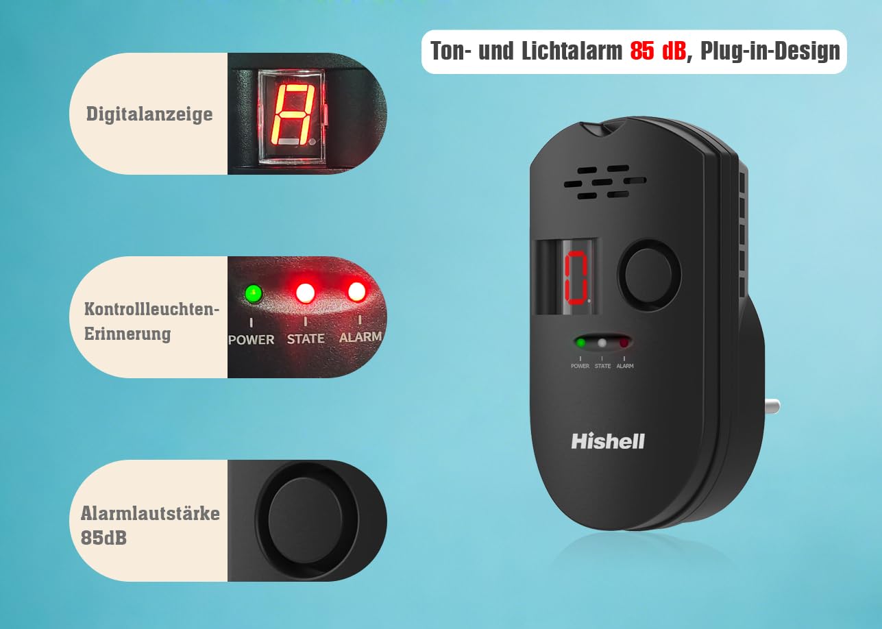 Gasmelder, steckbarer LPG-Erdgas Alarm, tragbarer brennbarer Gasdetektor mit akustischem und visuellem Alarm für Methan, Propan, Butan in Küche, Haus, Wohnmobil