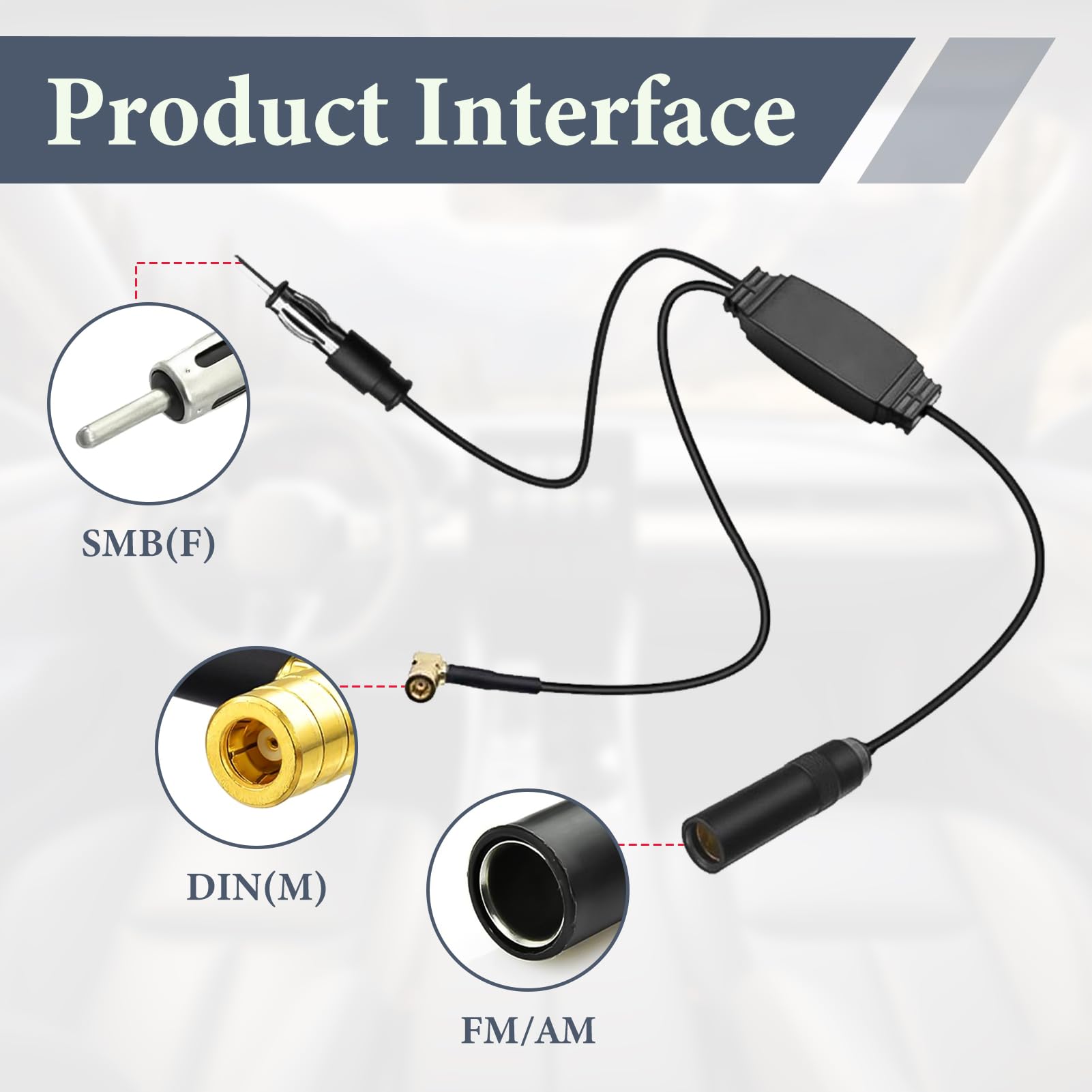 DAB Antenna, DAB Antenna Digitale Per Auto Radio FM/AM Amplificatore Per Auto Spina SMB Adattatore DIN Per Autoradio Auto Splitter Amplificatore Con Cavo Da 5m