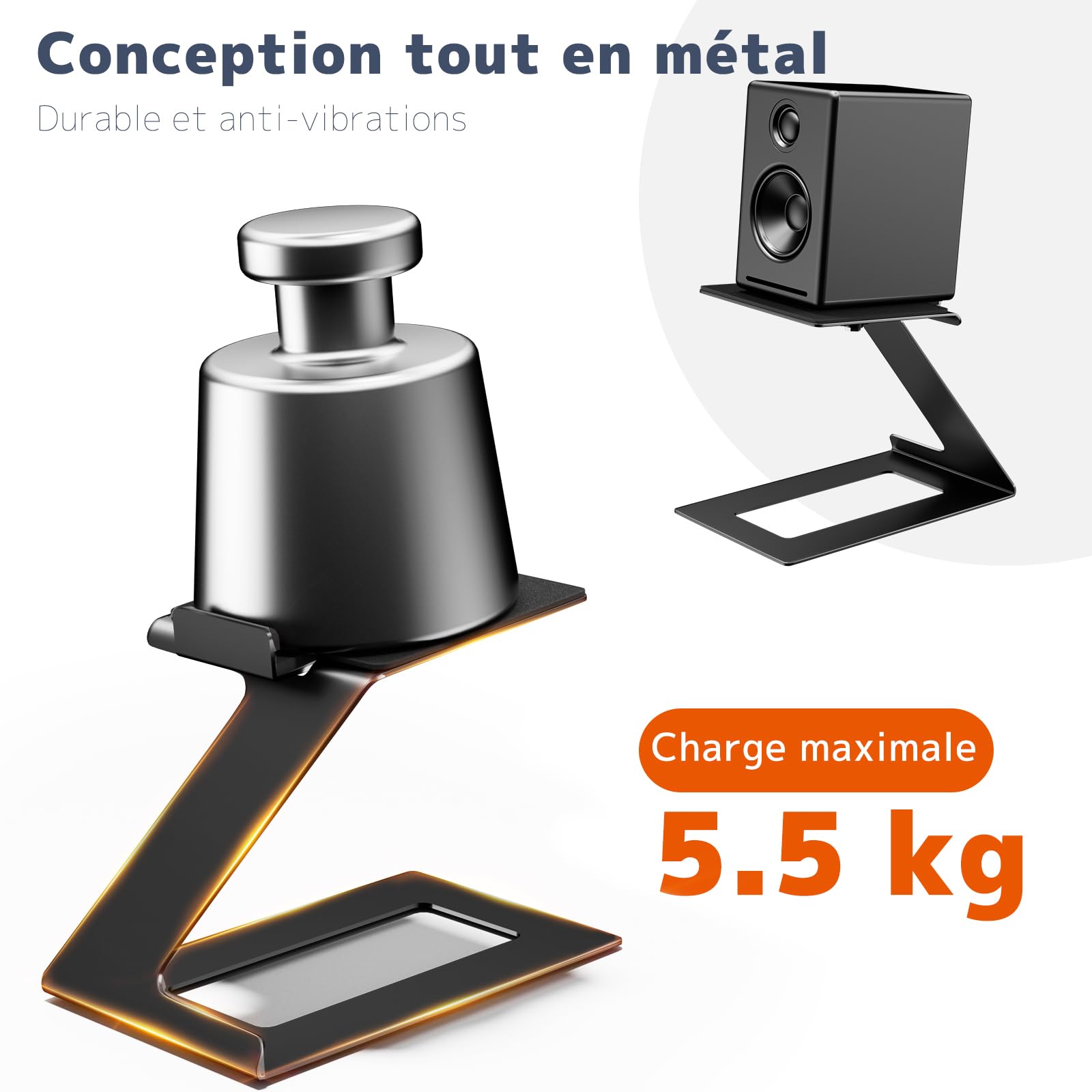 Supports pour Enceintes de Bureau,Supports pour la Plupart des Enceintes Bibliothèque Petites et Moyennes,Profondeur Max 19.6cm,Angle d'Inclinaison 6°,Socles Anti-Vibration avec Pads d'Absorption,Noir