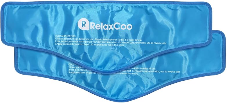 Neck Ice Pack Wrap, RelaxCoo Reusable Gel Ice Pack for Neck Shoulders, Cold Compress Therapy for Pain Relief, Injuries, Swelling, Bruises, Sprains, Inflammation and Cervical Surgery Recovery