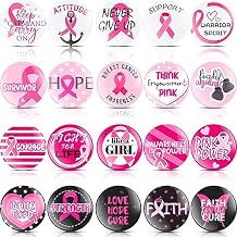 Huquary Breast Cancer Awareness Pins 20 Styles Pink Ribbon Brooch Badge Pins 1.73 Inch for Breast Cancer Month