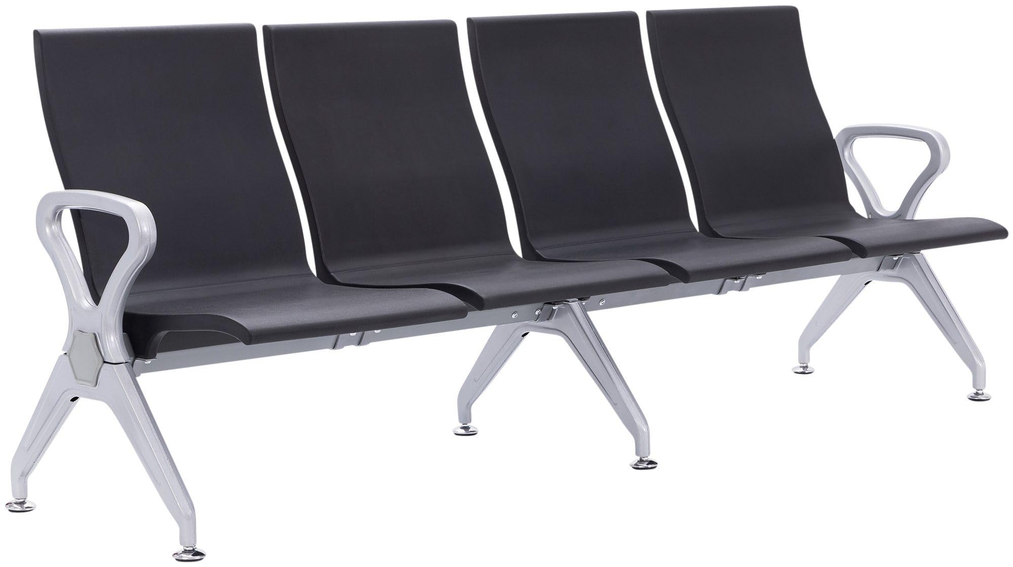 CLP Wartebank Airport-Stil Ermin, Sitzbank Flur mit Lehne, ergonomische Sitzschalen, Wartestühle mit robustem Alu-Gestell, bis 150 kg je Sitz Farbe schwarz Größe 4-Sitzer